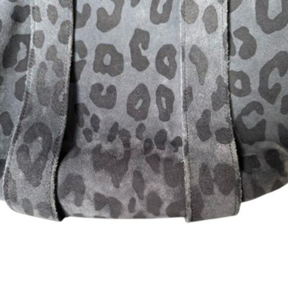 CLARE V Suede Leopard Print Tote Shoulder Bag Gray Black Animal Print - Picture 4 of 9